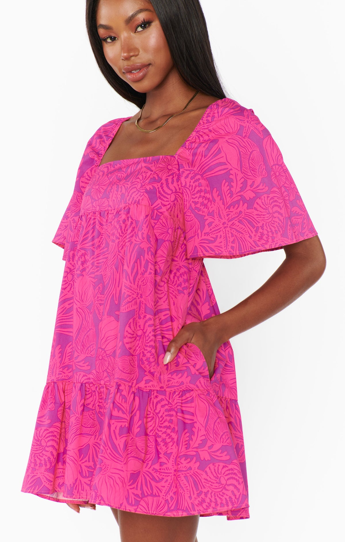 Erin Mini Dress ~ Pink Shells Poplin