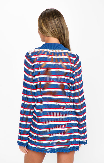Button Up Coverup ~ Montauk Stripe Crochet