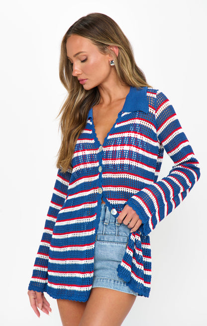 Button Up Coverup ~ Montauk Stripe Crochet