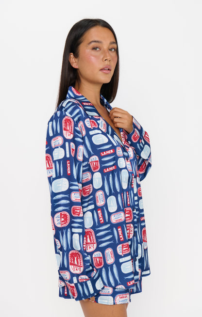 Beauty Sleep PJ Set ~ Navy Salty Sardines Silky