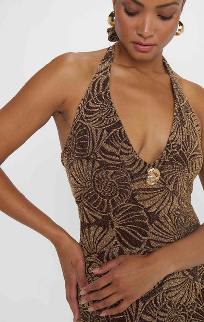 Kate Halter Mini Dress ~ Shell Sparkle Stretch