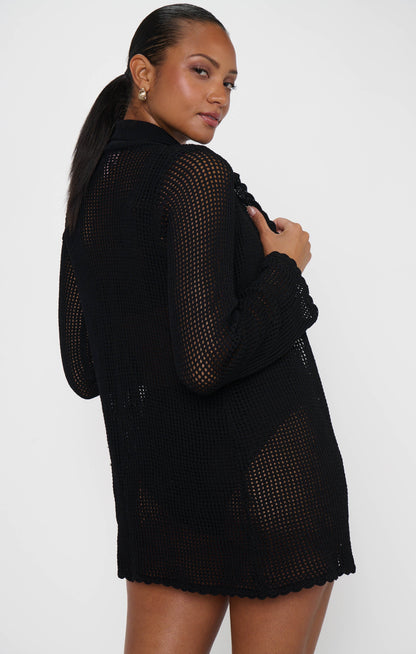 Button Up Coverup ~ Black Crochet