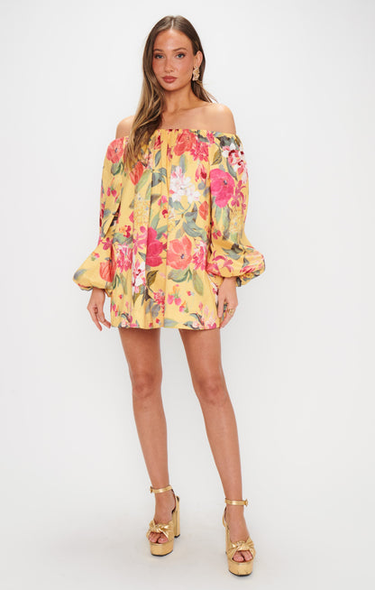 Brenna Mini Dress ~ Mimosa Floral Taffeta