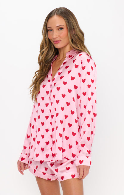 Early Riser PJ Set ~ Pink Queen Of Hearts Silky