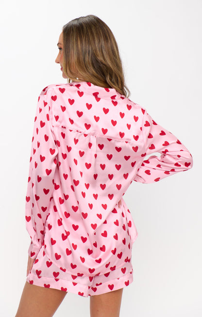 Early Riser PJ Set ~ Pink Queen Of Hearts Silky