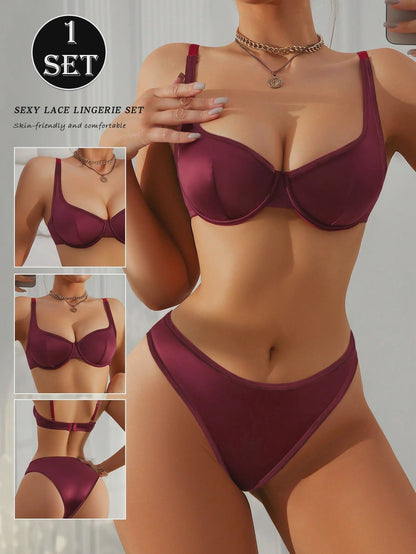 💞2pcs Underwire Bra And Triangle Panty Lingerie Set