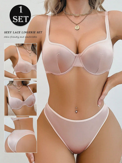 💞2pcs Underwire Bra And Triangle Panty Lingerie Set