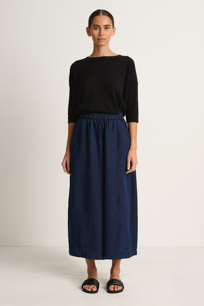 Pas De Calais Linen Indigo Chambray Pants - Navy