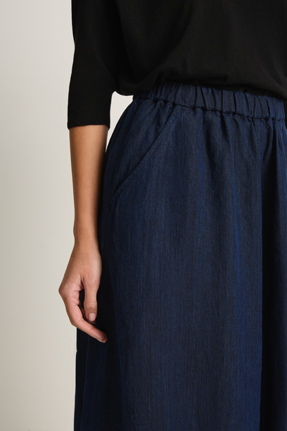 Pas De Calais Linen Indigo Chambray Pants - Navy