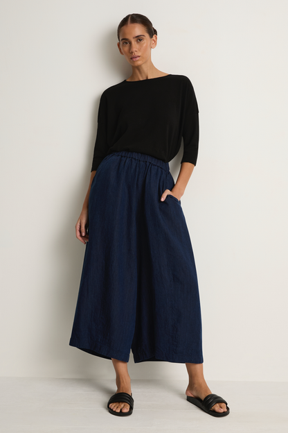 Pas De Calais Linen Indigo Chambray Pants - Navy