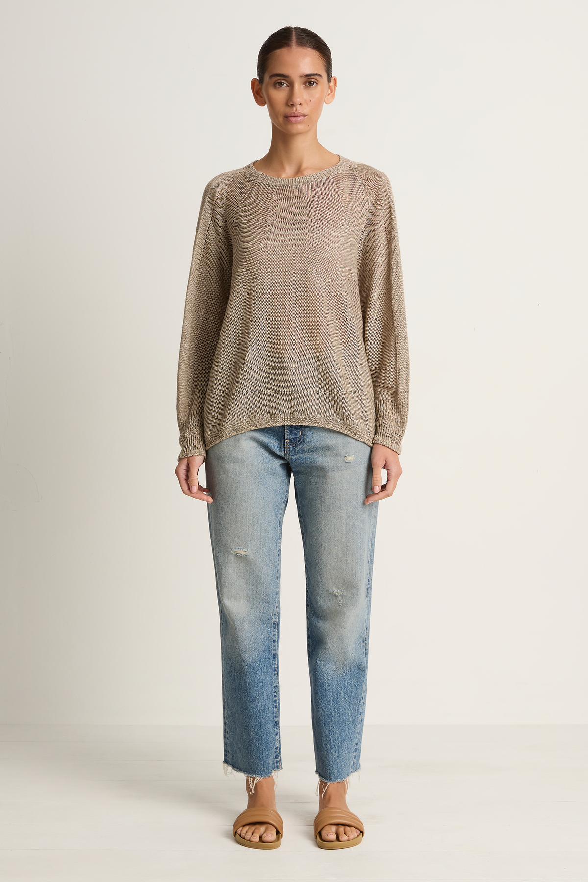 Pas De Calais Normandy Linen Crew Neck Pullover - Natural