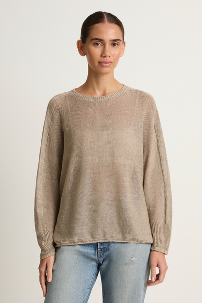Pas De Calais Normandy Linen Crew Neck Pullover - Natural