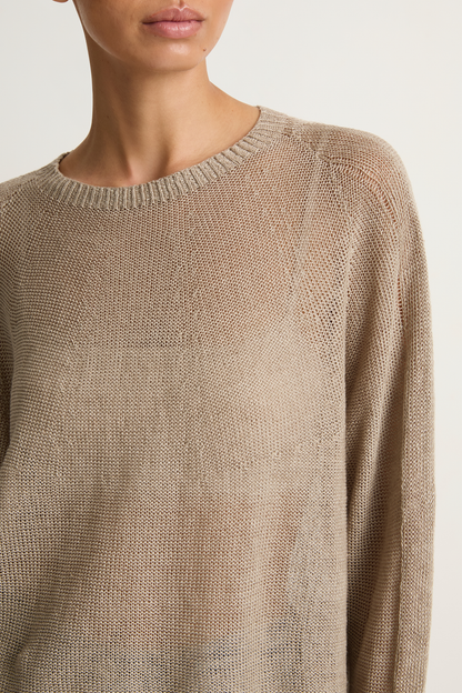 Pas De Calais Normandy Linen Crew Neck Pullover - Natural