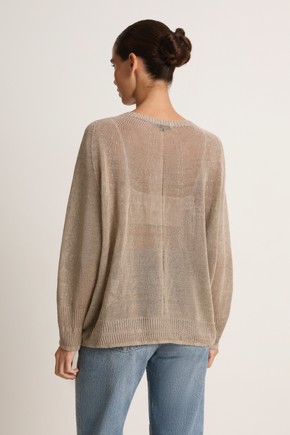 Pas De Calais Normandy Linen Crew Neck Pullover - Natural