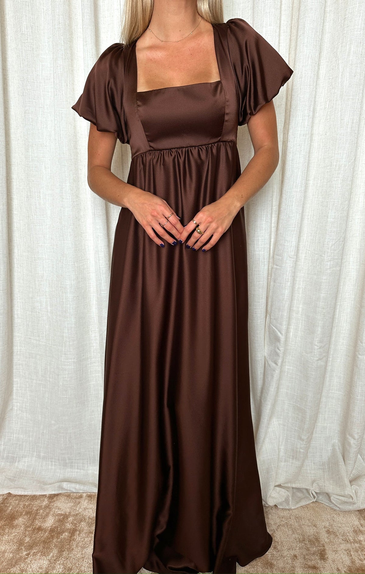 Nora Maxi Dress ~ Chocolate Luxe Satin
