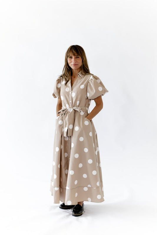 Bayside Polka Dot Dress · Taupe
