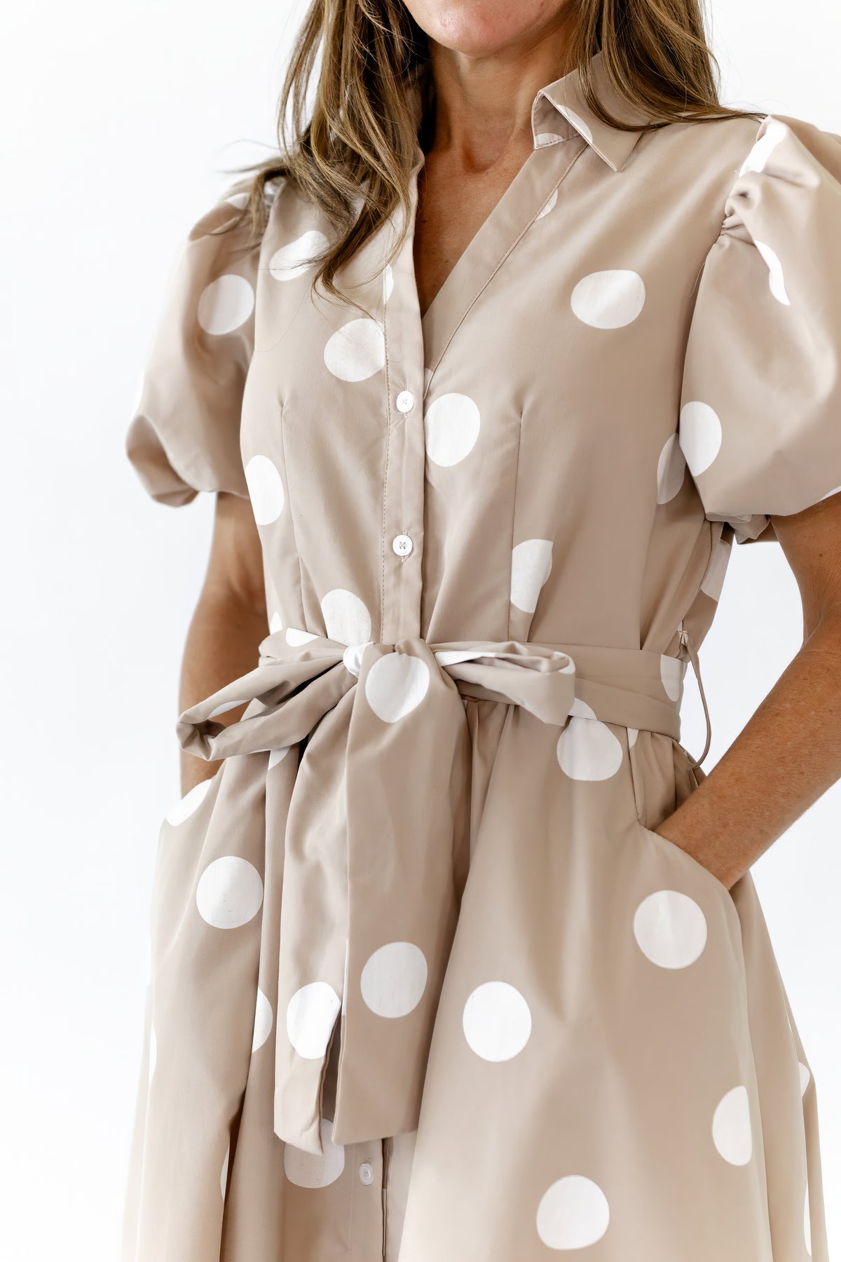 Bayside Polka Dot Dress · Taupe
