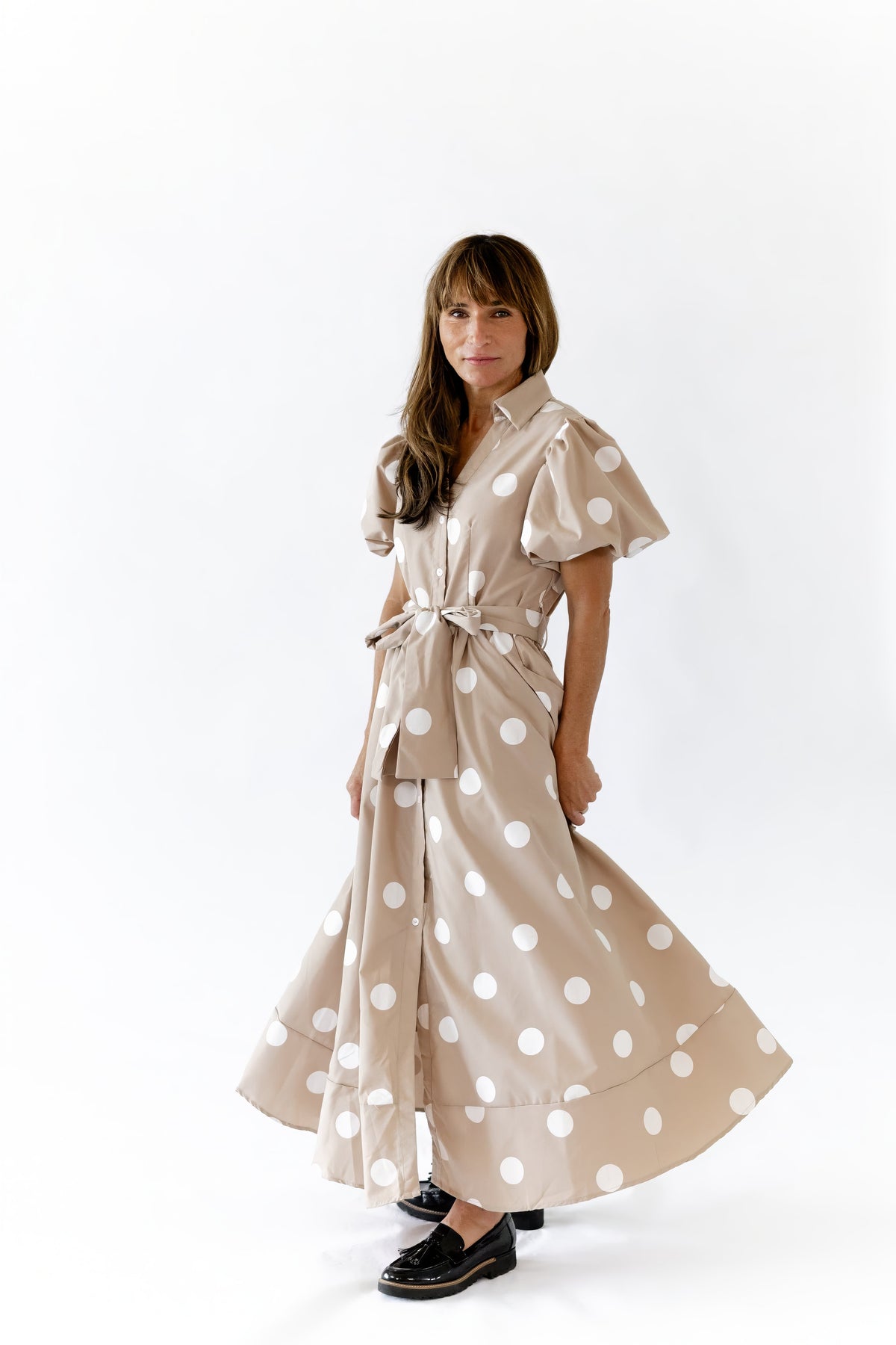 Bayside Polka Dot Dress · Taupe