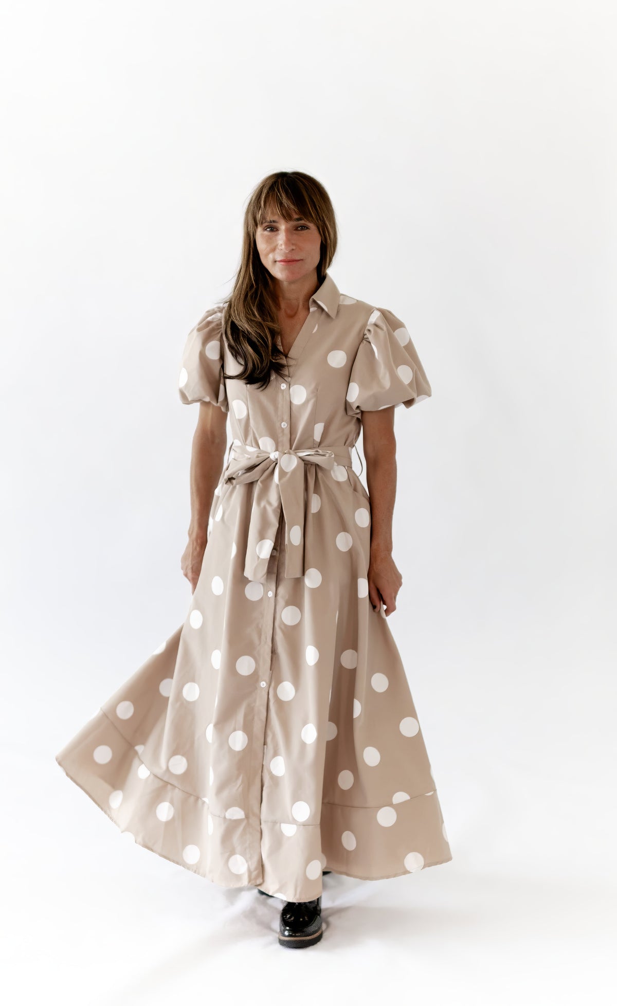 Bayside Polka Dot Dress · Taupe
