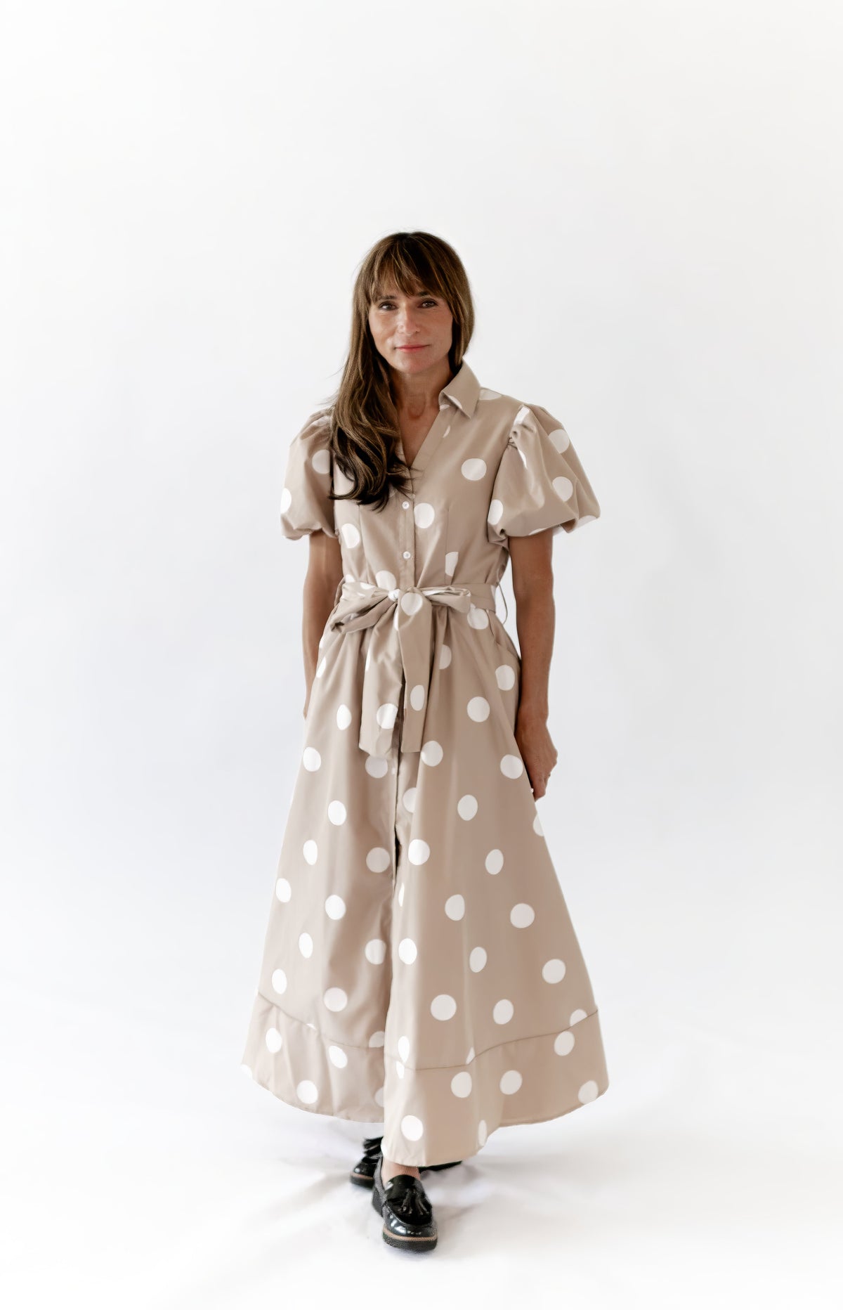 Bayside Polka Dot Dress · Taupe
