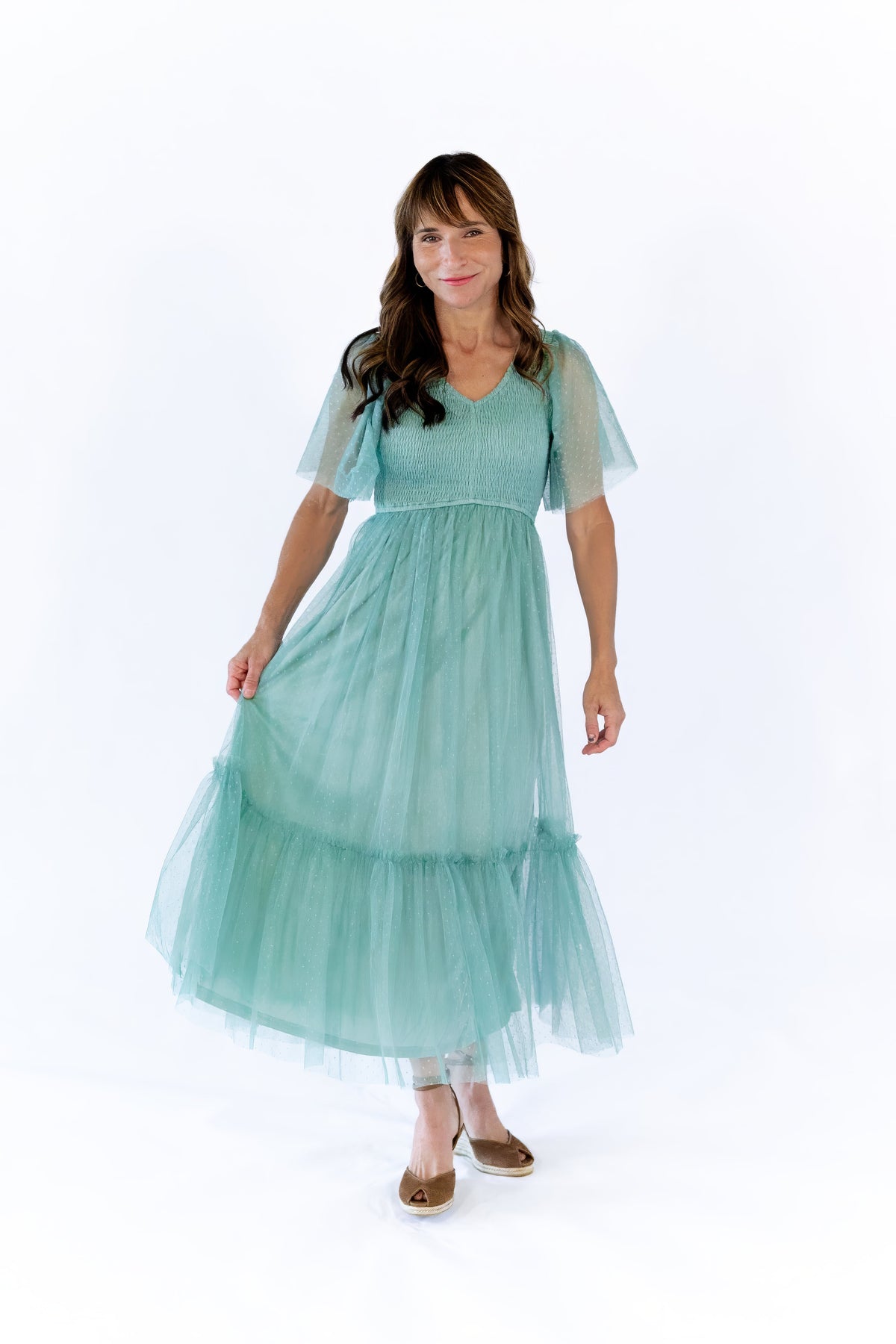 Celia Ruffled Mesh Dress · Sage Green