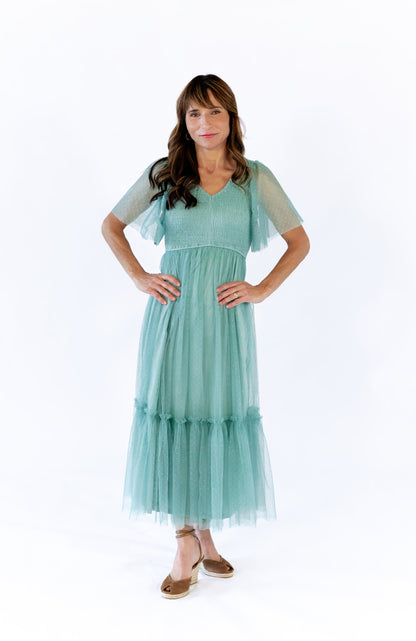 Celia Ruffled Mesh Dress · Sage Green