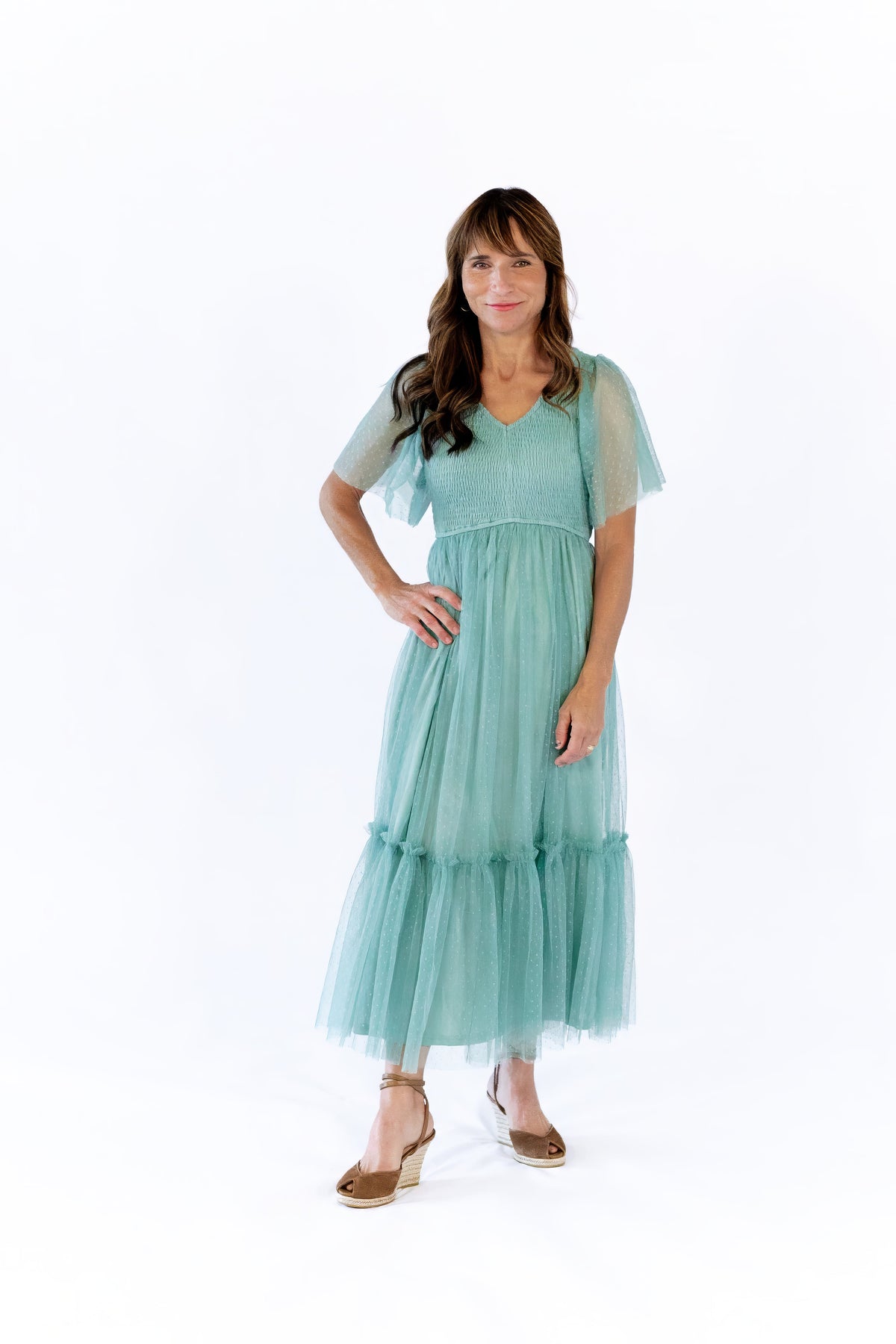 Celia Ruffled Mesh Dress · Sage Green