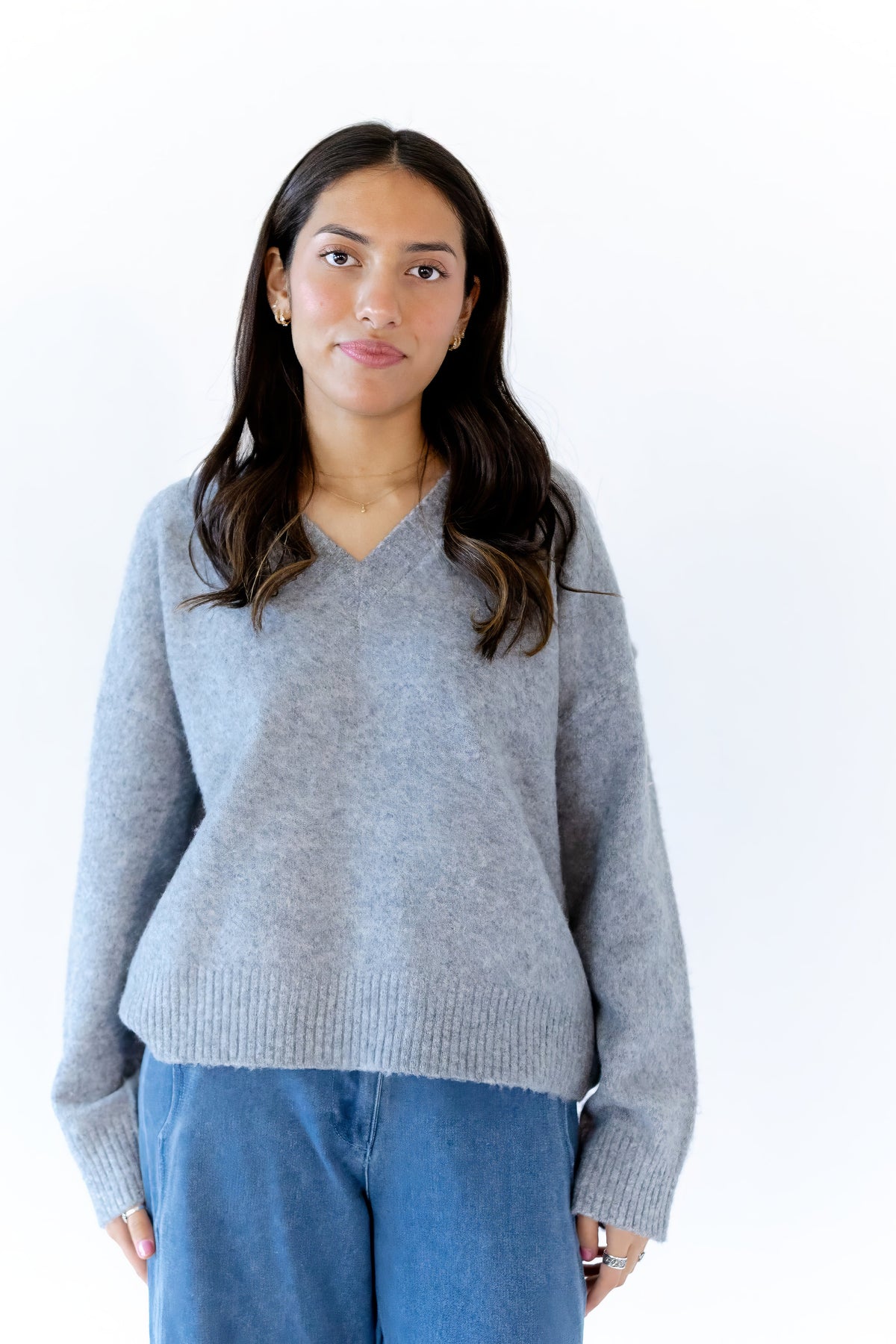Heather Grey V-Neck Sweater