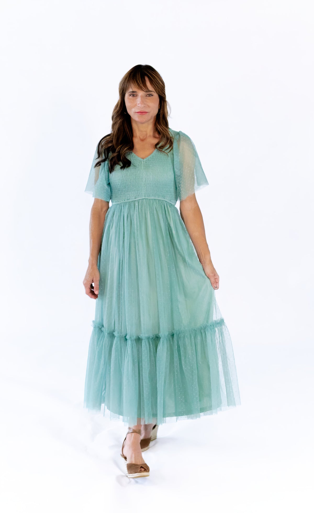 Celia Ruffled Mesh Dress · Sage Green