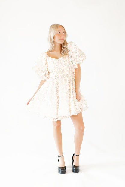 Broderie Bubble Sleeve Dress
