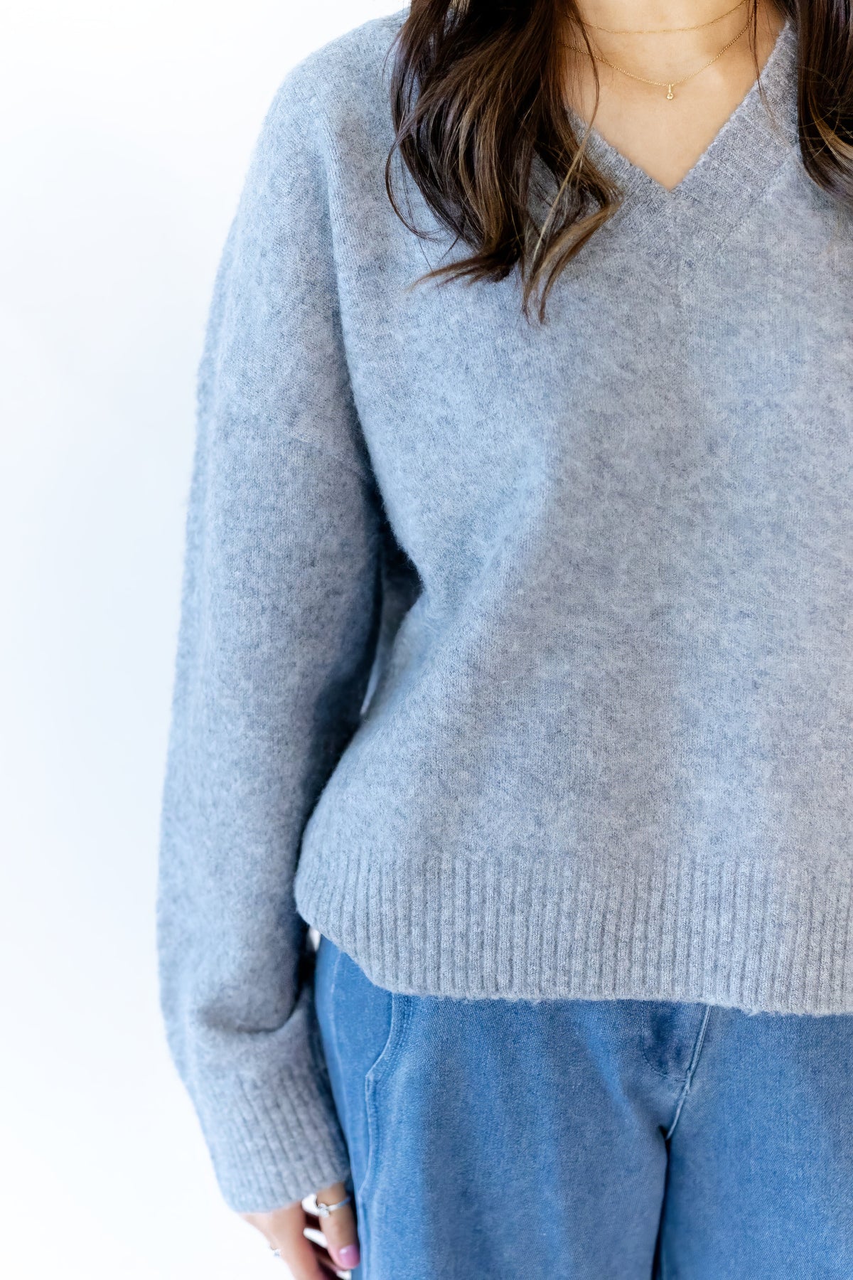 Heather Grey V-Neck Sweater