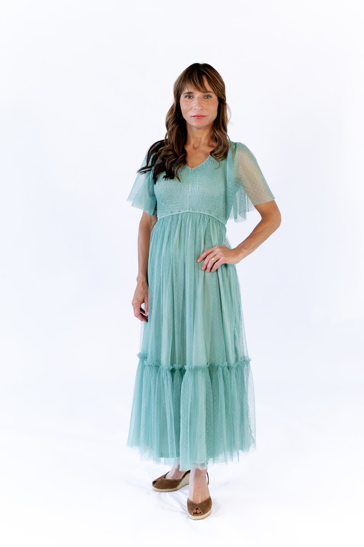 Celia Ruffled Mesh Dress · Sage Green