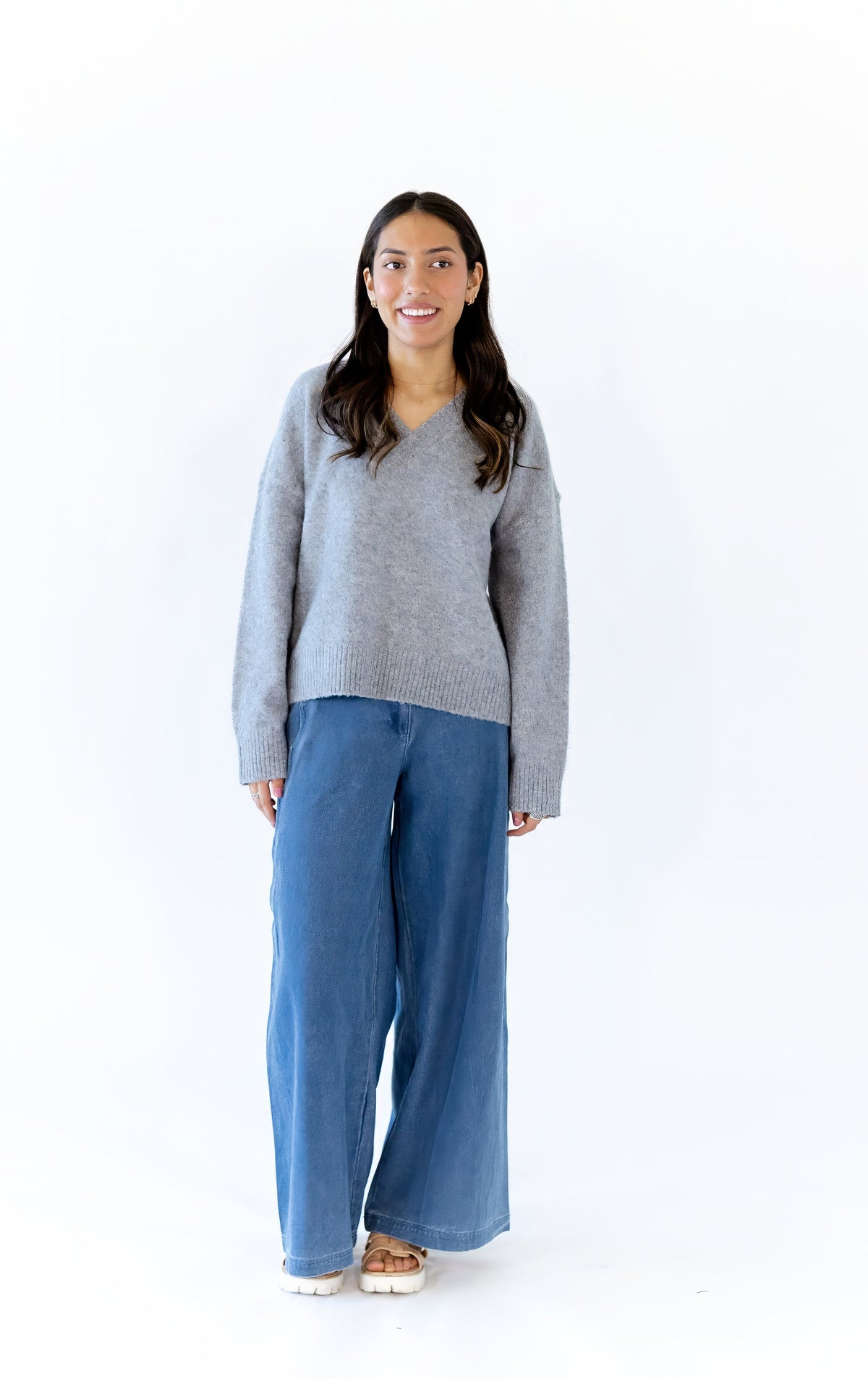 Heather Grey V-Neck Sweater