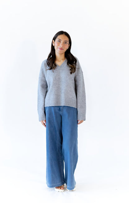 Heather Grey V-Neck Sweater