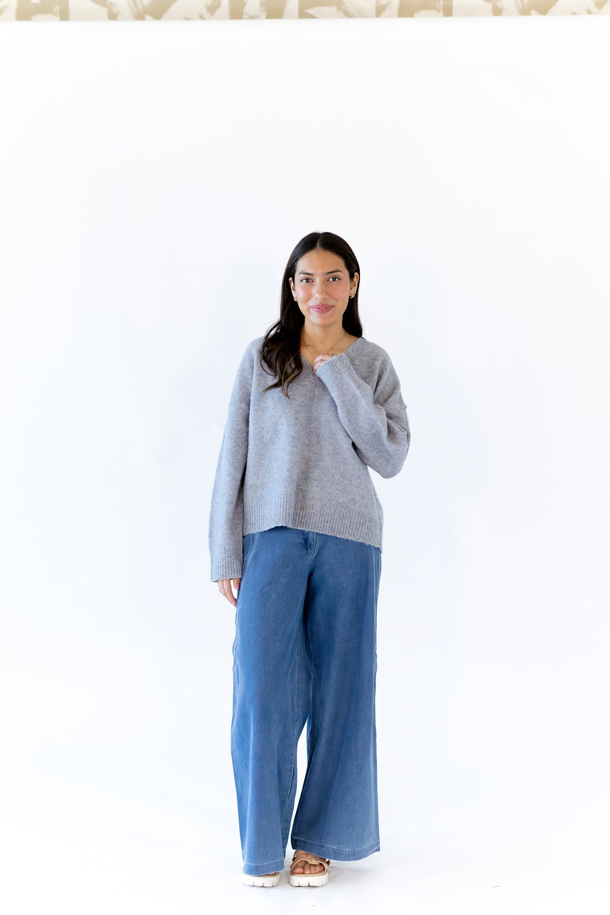 Heather Grey V-Neck Sweater