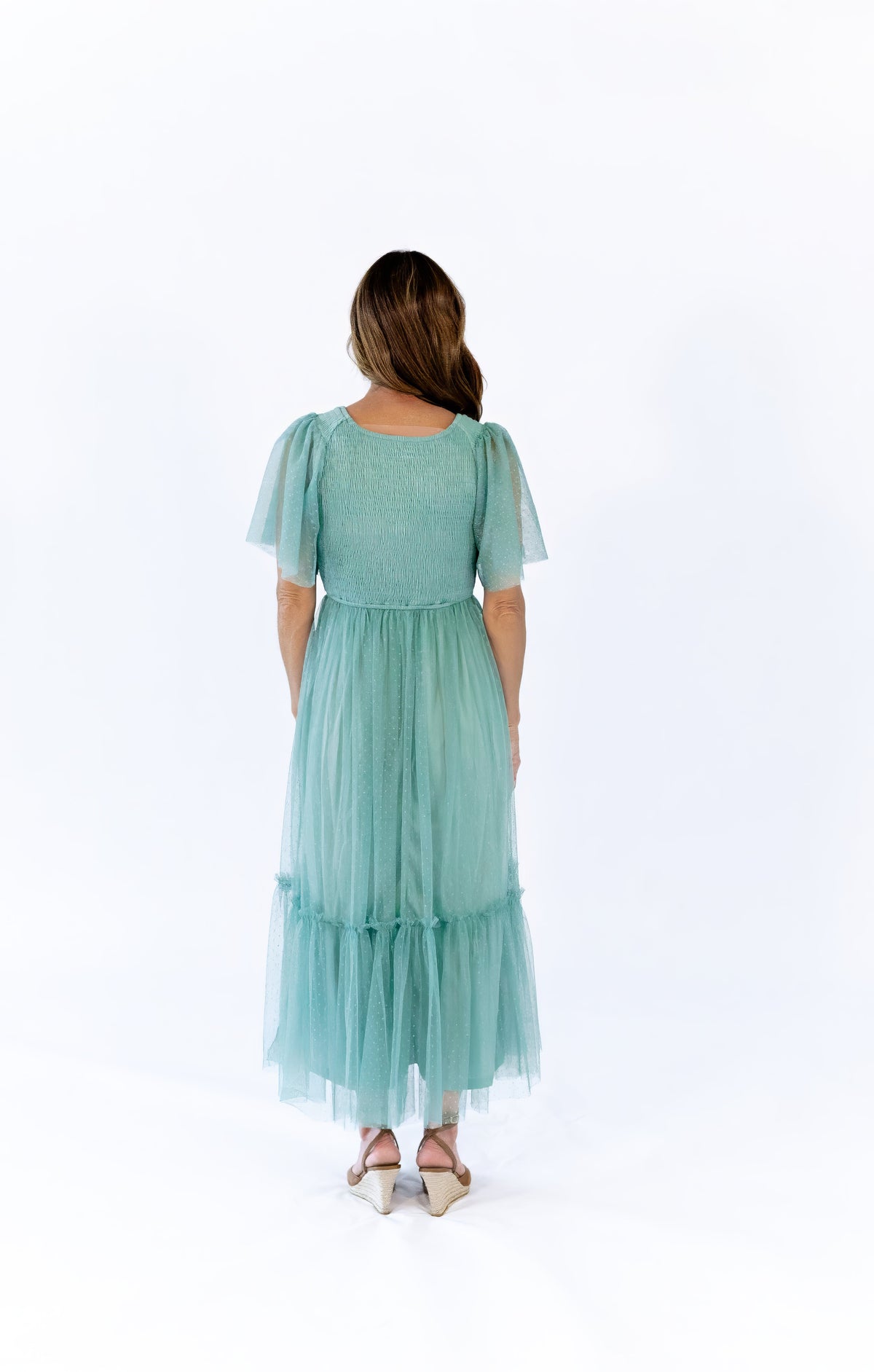 Celia Ruffled Mesh Dress · Sage Green
