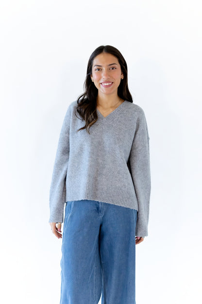 Heather Grey V-Neck Sweater