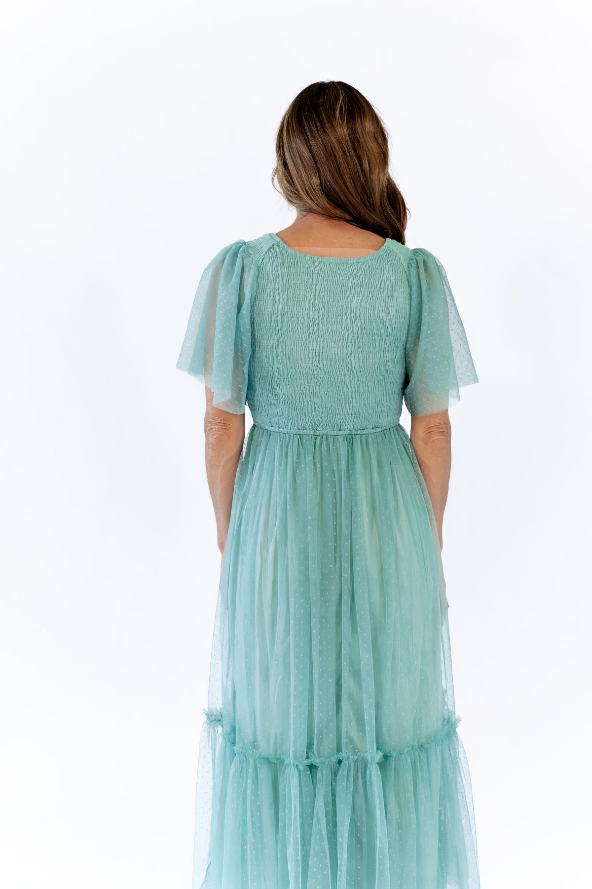 Celia Ruffled Mesh Dress · Sage Green