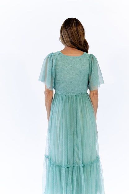 Celia Ruffled Mesh Dress · Sage Green