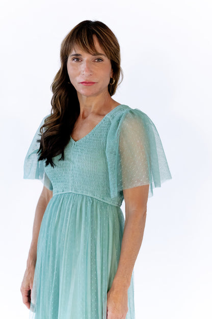 Celia Ruffled Mesh Dress · Sage Green