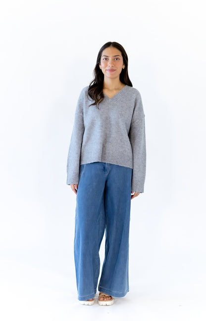Heather Grey V-Neck Sweater