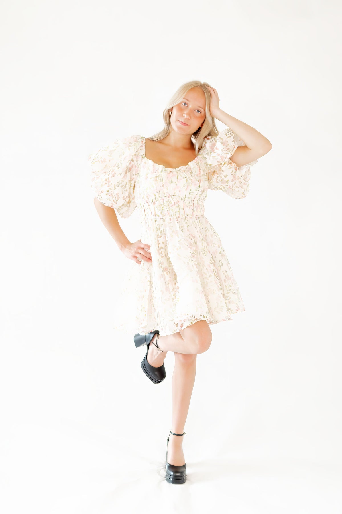 Broderie Bubble Sleeve Dress