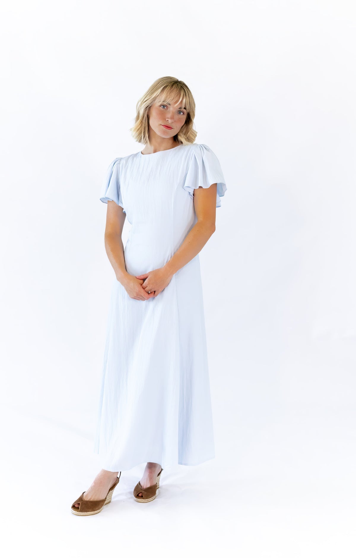 Enza Flutter Sleeve Dress · Blue