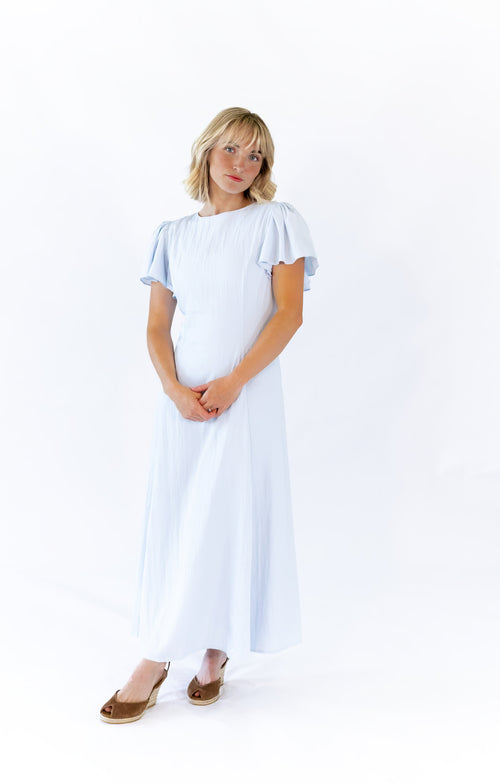 Enza Flutter Sleeve Dress · Blue