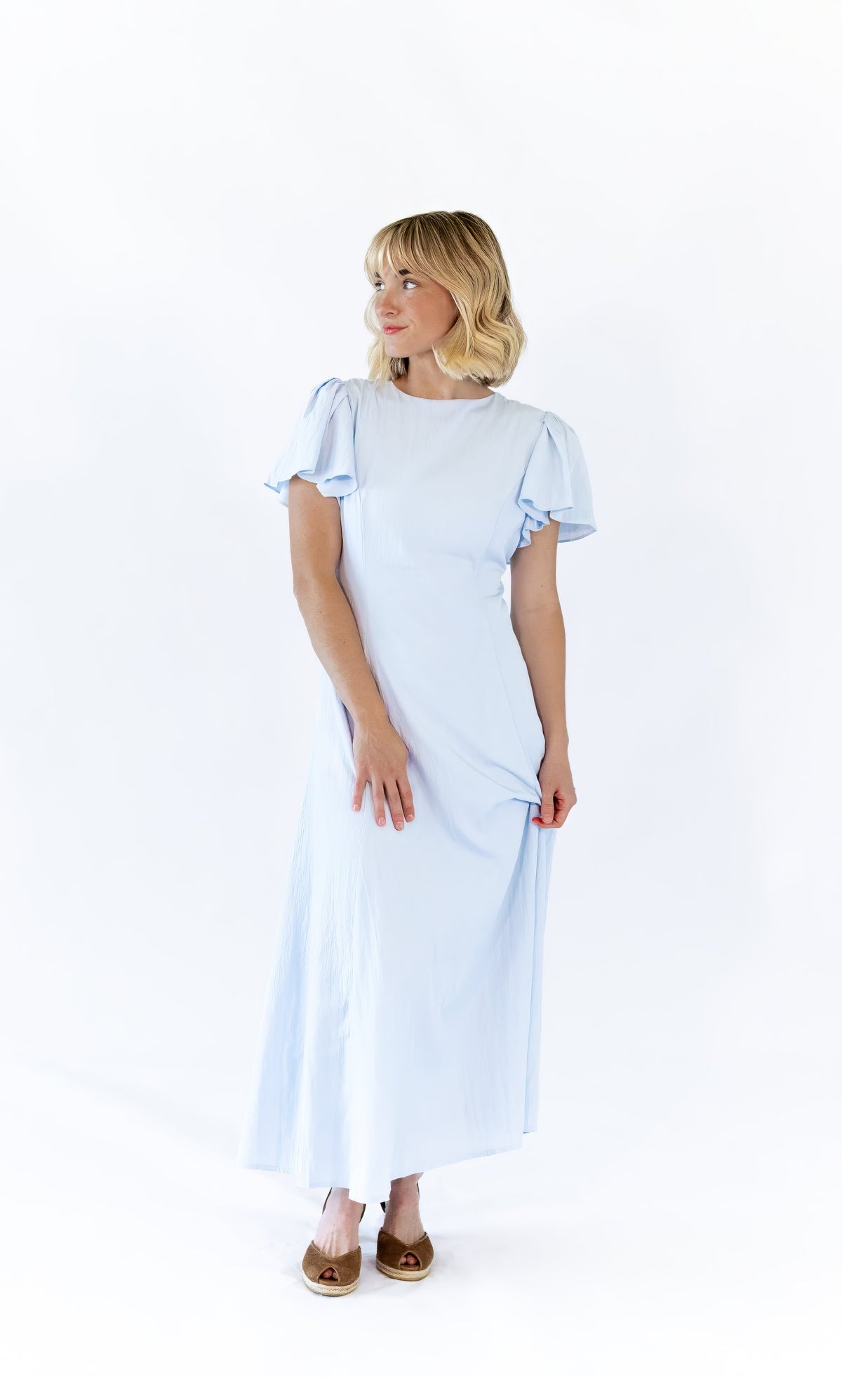 Enza Flutter Sleeve Dress · Blue