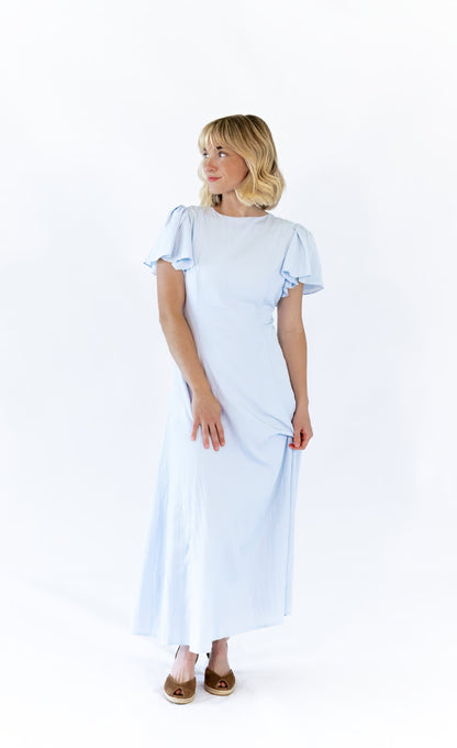 Enza Flutter Sleeve Dress · Blue