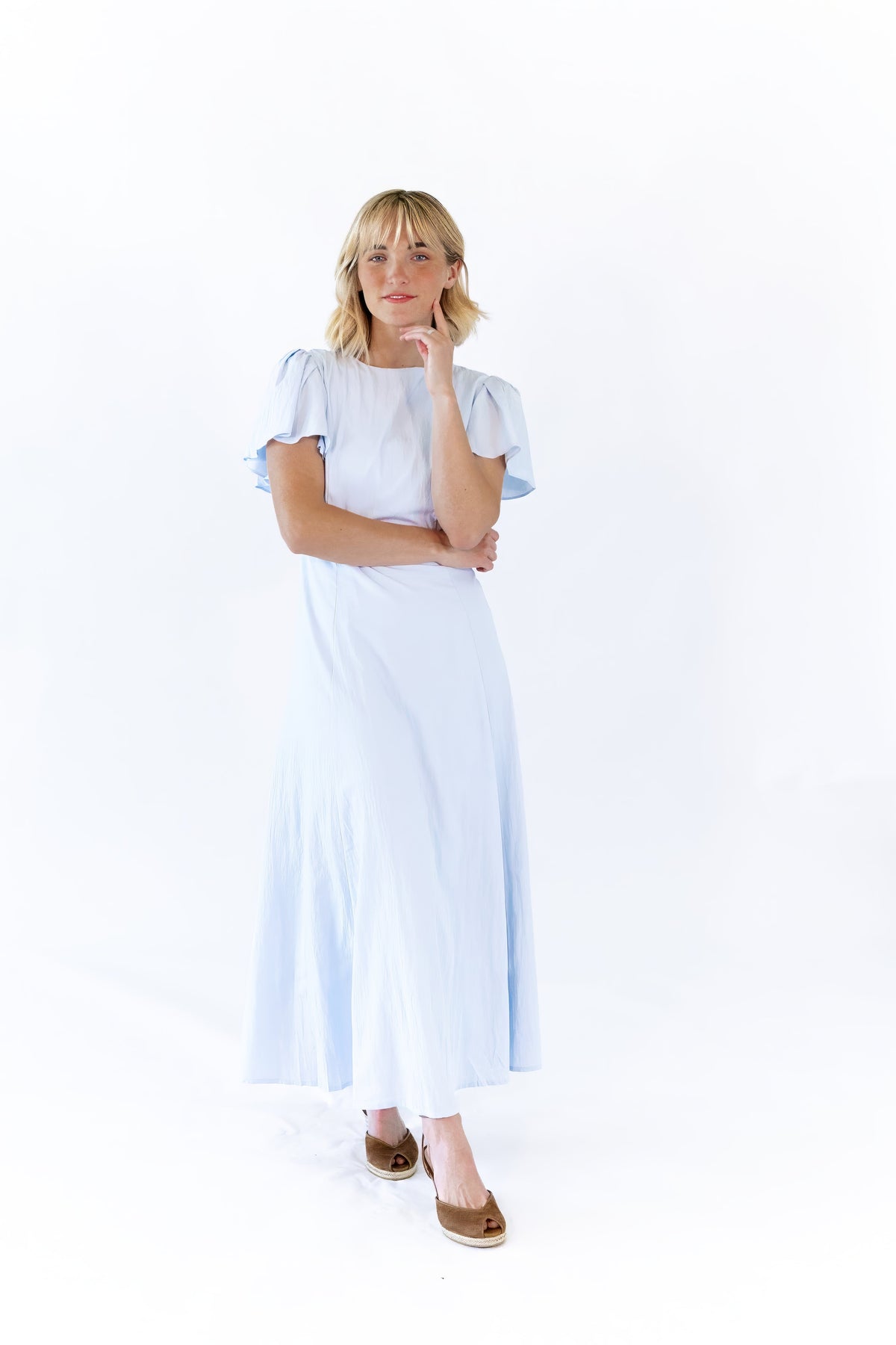 Enza Flutter Sleeve Dress · Blue