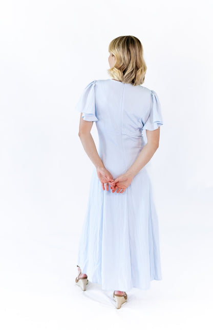 Enza Flutter Sleeve Dress · Blue