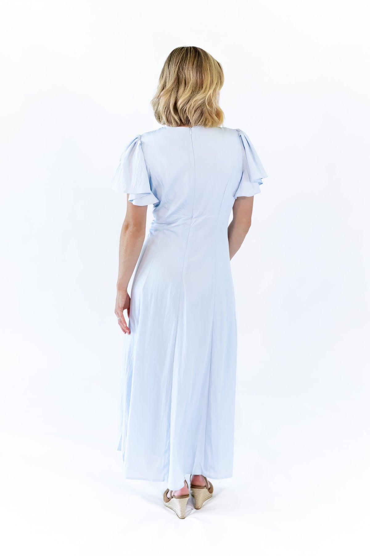 Enza Flutter Sleeve Dress · Blue