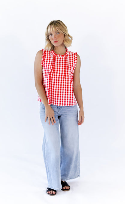 Laury Gingham Pintuck Top